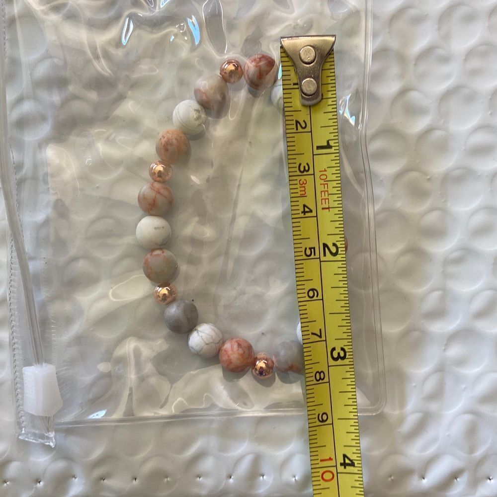 Beaded Bracelet Multi color marbled beads Copper Beads 7” NEW - Picture 3 of 3
